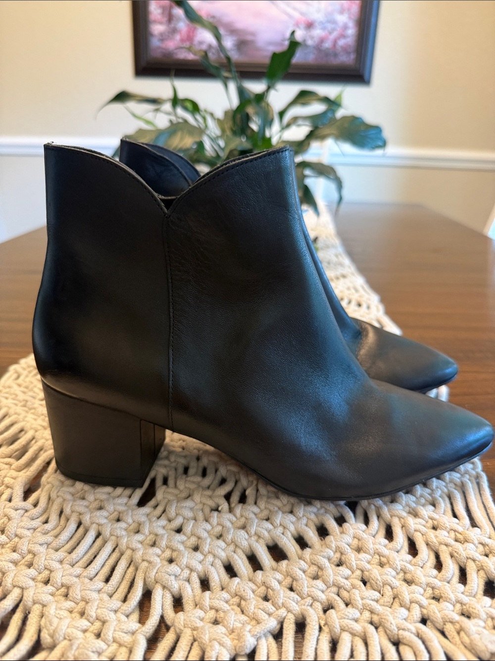 Cole Haan Black Leather Ankle Booties with Block Heel